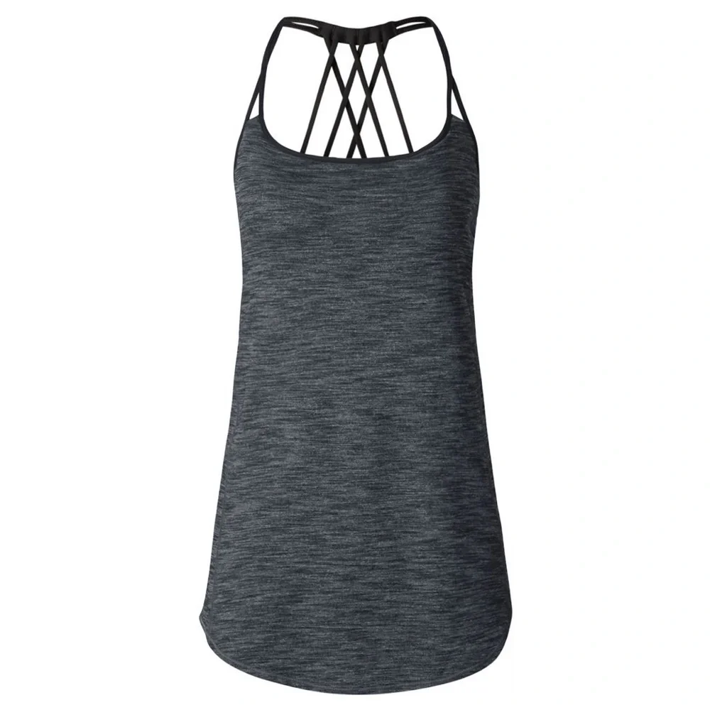 Lululemon Lighten Up Tank Heather Gray Black Strappy Back Size 10 - Picture 12 of 14